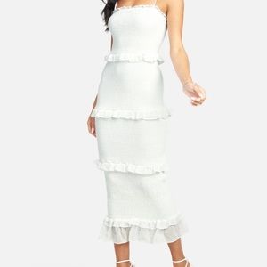 bebe Georgette Smocked Midi Dress
